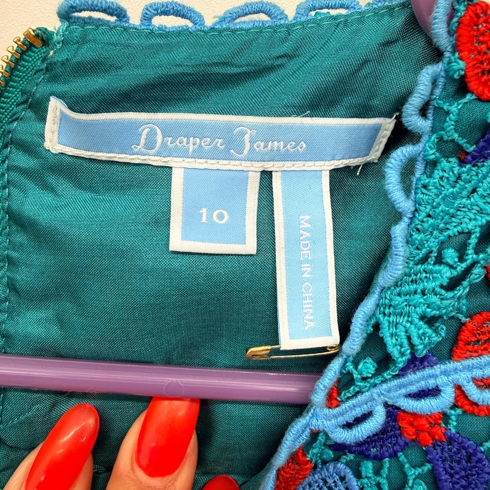Draper James Size 10 Floral Lace Dress Party Cocktail Sleeveless Red Blue Teal - Picture 7 of 11